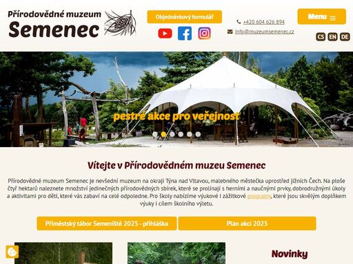 geopark jihočeských hornin. sbírky léčivých bylin. světové druhy borovic. paleontologická expozice vývoje pravěké přírody od prvohor po čtvrtohory. exponáty zkamenělých rostlin a živočichů. program pro školy. programy pro návštěvníky.