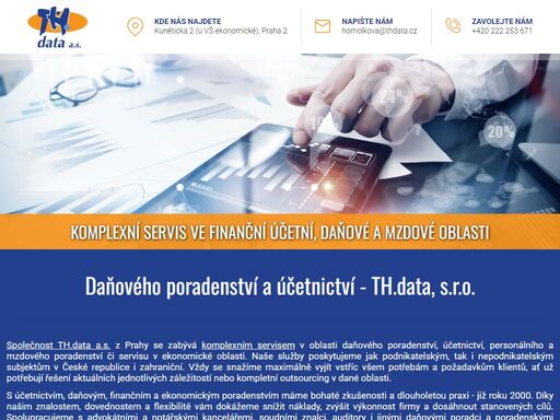 společnost th.data, s.r.o. z prahy se zabývá komplexními službami v oblasti daňového poradenství, účetnictví, mezd a dalších odvětví v ekonomické oblasti.