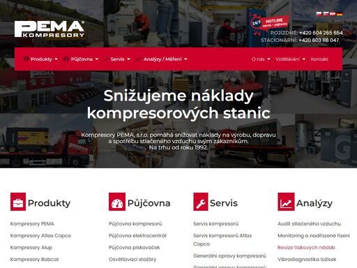 největší půjčovna kompresorů v čr. 6 poboček, 10 odběrných míst. kompresorům a stlačenému vzduchu se věnujeme od roku 1992. dostupnost 24/7 na hotline.