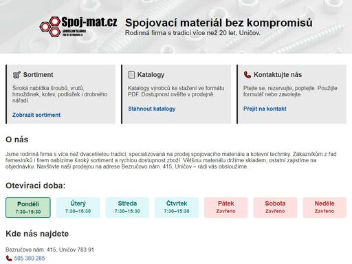 spojovací materiál uničov - rodinná firma s více než 20letou tradicí nabízí šrouby, vruty, hmoždinky a další spojovací materiál.