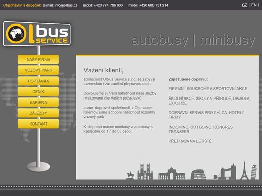 společnost olbus service s.r.o. se zabývá tuzemskou i zahraniční přepravou osob.