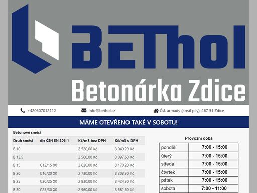 prodej betonových směsí a cementových potěrů.