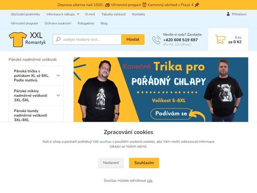prodej pánského oblečení v nadměrných velikostech 3xl až 8xl. autorské originální potisky na tričkách xl až 8xl 