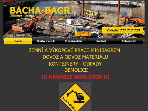 informace o společnosti bacha-bagr. práce minibagrem, zemní práce, modelování zahrad, autodoprava - dovoz a odvoz materiálů jesenice, osnice, dobřejovice, herink, kocanda, říčany