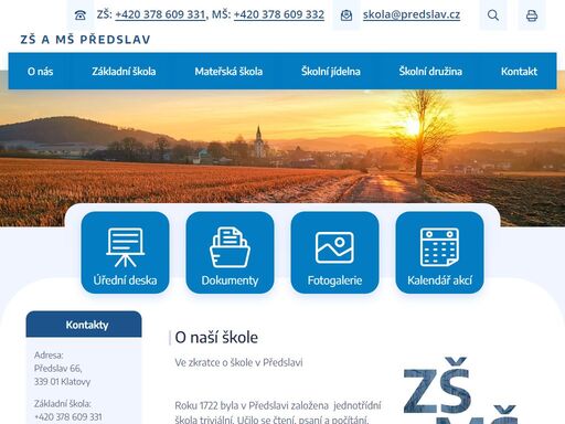 oficiální stránky základní školy a mateřské školy předslav