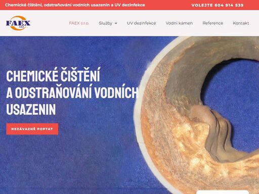 chemické čištění potrubí a vodního kamene z technologických soustav, jako kotle, bojlery, výměníky, rozvody teplé vody, uv desinfekce.