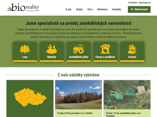 zastupujeme vlastníky při prodeji i nákupu orné půdy, louky, polí, lesů, rybníků a farem po celé české republice. provozujeme inzertní server bioreality.cz.