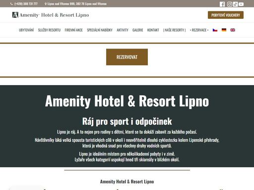 ubytování v komfortním hotelu nebo apartmánovém domě s terasou. wellness, sportovní hala, restaurace, aktivity. amenity hotel & resort lipno.