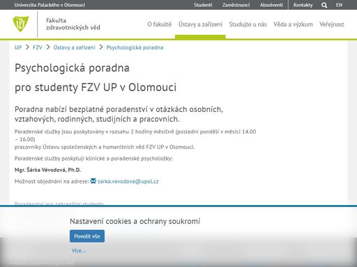 hlavní webové stránky fakulty zdravotnických věd univerzity palackého v olomouci