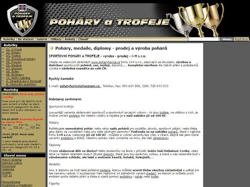 výroba a prodej sportovních poháry, trofeje, medaile, štítky na poháry, figurky, od fotbalu po hasiče. doprava po celé čr.