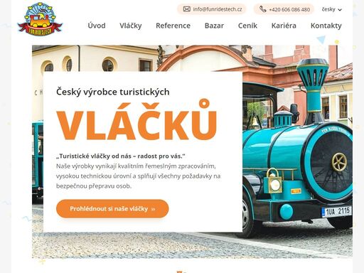 český výrobce turistických vláčků s tradicí. vyrábí vláčky k provozu na veřejných komunikacích s pohonem diesel, benzín, lpg/cng, elektro. vláčky jsou vhodné do měst, parků, zoo. zajišťuje servis a úpravy vláčků. prodej starších vyhlídkových vláčků.