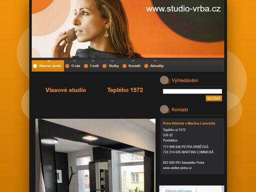 kadeřnictví-vlasové studio- petra vrběcká martina lomnická. poskytujeme veškeré kadeřnické služby, od střihů, barvení, melírování, společenských a svatebních výčesů, líčení, vlasové poradenství,proměny. každý klient je naší inspirací. těšíme se na vás v pardubicích teplého ul.1572.
