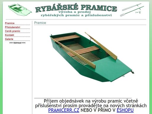 rybářské pramice, vesla, kotvení - výroba a prodej.