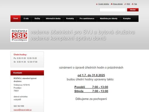 vedení účetnictví pro společenství vlastníků jednotek, revize plynu a tlakových nádob, založení svj, převody bytů do vlastnictví, prohlášení vlastníka, likvidace družstva