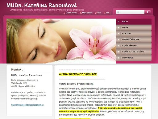 mudr. kateřina radoušová, provoz soukromé dermatovenerologické ambulance a korektivní dermatologie v liberci, 
