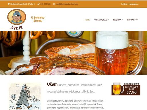 švejk restaurant u zeleného stromu se nachází v historickém centru starého města vedle betlémské kaple | uzelenehostromu.eu