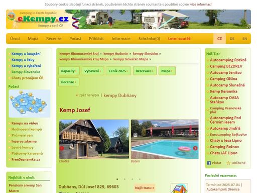 kemp josef dubňany, hodonín, kemp josef se nachází ve vinařské oblasti jižní moravy asi 10 km od okresn.. informace, ceny, foto, mapa, hodnocení, online rezervace levněji u majitele, ubytování.. bungalovy, kempová místa, karavany, chatky, pokoje, apartmány, mobilní domy, stany