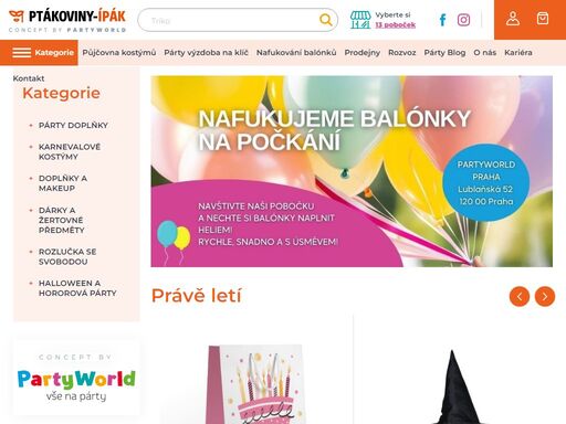 karnevalové kostýmy, doplňky a party výzdoba, dekorace na oslavy, večírky, svatební výzdoba. dětské oslavy a karnevaly. helium a balónky, svíčky, dárky a ptákoviny. doplňky na focení do foto boxu.