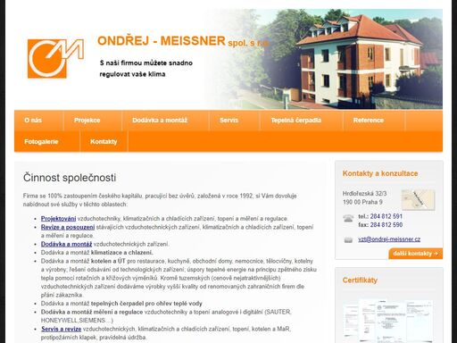 společnost ondřej - meissner spol. s r.o. se zabývá projektováním, revizí, servisem a montáží vzduchotechnických zařízení