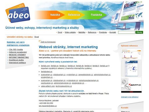 abeo s.r.o. - webové stránky, internetový marketing a odborné poradenství. chcete web, který vaší firmě skutečně pomůže? rádi se vám budeme osobně věnovat při tvorbě webu nebo internetového marketingu. zvyšujeme našim zákazníkům návštěvnost webů, tržby a zisky.