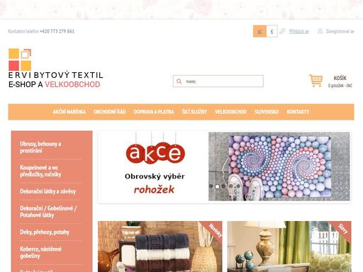 bytový textil, ubrusy pvc v rolích a v metráži, koupelnové předložky, záclony ,závěsy, dekorační a potahové látky, koberce, ložní sortiment