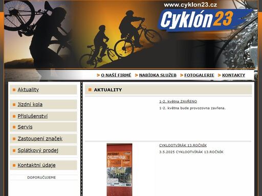cykloservis nymburk cyklón 23 nabízí jízdní kola, horská, trekingová, silniční i dětská. prodej a servis jízdních kol a cyklistických potřeb a náhradních dílů, author, merida.