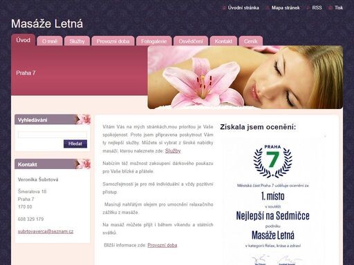 klasická masáž a další druhy masáží, masáže i o víkendu, krátké objednací lhůty, dárkové poukazy, masérka veronika šubrtová
