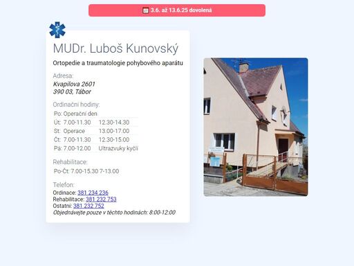 oficiální stránky ortopedie a rehabilitacetábor mudr. luboš kunovský, ortoped pro děti i dospělé. sledujte novinky  naší ortopedické ordinace