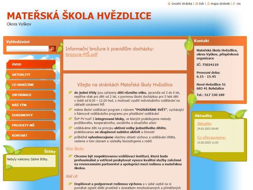jednotřídní mateřská škola ve hvězdlicích, okres vyškov.