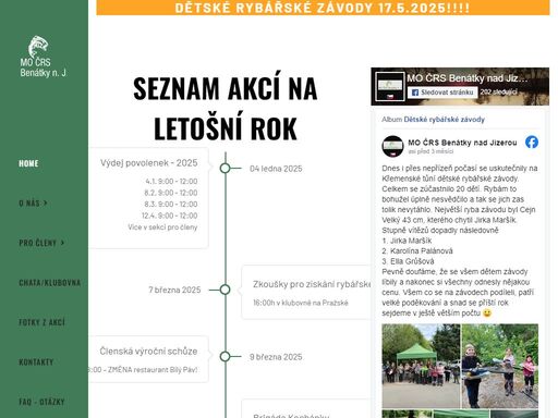 stránky místní organizace českého rybářského svazu v benátkách nad jizerou.