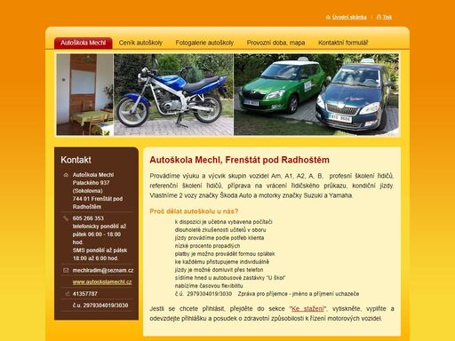 provádíme skupiny am, a1, a2 a b. vlastníme 2 auta značky škoda auto a motorky značky suzuki a yamaha. provádíme školení řidičů, kromě profesních průkazů, jezdíme i kondiční jízdy. od července jsme pro vás připravili dvě zbrusu nová vozidla.