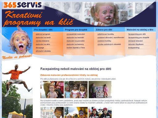 365 servis - kreativní programy na klíč, zábava pro děti i dospělé. facepainting, bodypainting, malování na sklo a textil, výroba šperků a další kreativní činnosti.