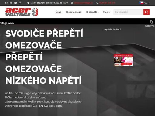 svodiče přepětí, omezovače přepětí, omezovače nízkého napětí, acer voltage s.r.o.