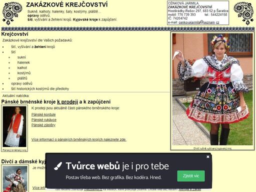 kroje, kyjovské kroje, brněnské kroje, vyšivání krojů, krejčovství, šití , kostýmy
