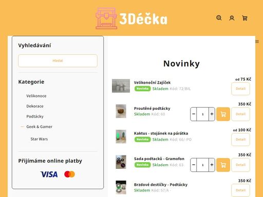 3d tisknuté výrobky a tisk na zakázku!. vítejte na našem e-shopu 3déčka.cz, jsme malá domácí dílna z frýdku místku, a jsme tu pro vás, ať už sháníte originální dárek, nějakou vychytávku do domácnosti nebo jen tak něco pro radost. to vše pro vás rádi kvalitně vytiskneme a rychle dodáme ??
zkrátka řečeno, vytiskneme vám…