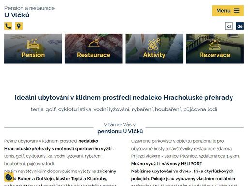 pěkné ubytování v klidném prostředí nedaleko hracholuské přehrady s možností sportovního vyžití - tenis, golf, cykloturistika, vodní lyžování, rybaření, houbaření, půjčovna lodí.
