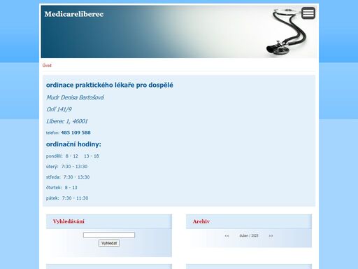 adresa ordinace a rozpis ordinačních hodin informativního charakteru