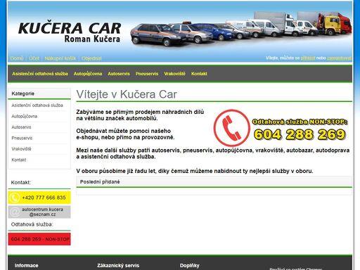 kučera car hlinsko.
prodej náhradních dílů na většinu značek automobilů. autoservis, pneuservis, autopůjčovna, prodej použitých dílů, vozidel a techniky, mezinárodní a vnitrostátní přeprava a asistenční a odtahová služba. 