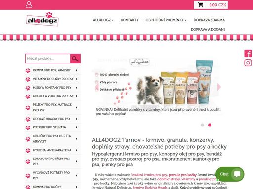 all4dogz turnov - krmivo, granule, konzervy, doplňky stravy, chovatelské potřeby pro psy a kočky - hypoalergenní krmivo pro psy, konopný olej pro psy, bandáž pro psy, zvedací postroj pro psa, inkontinenční kalhotky pro psa, plenky pro psa