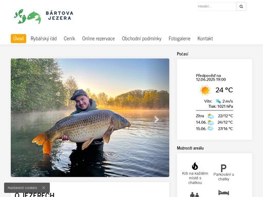 stránky o soustavě čtyř jezer s  jejich popisem a možností online rezervování míst k pobytu v chatkách a rybolovu
