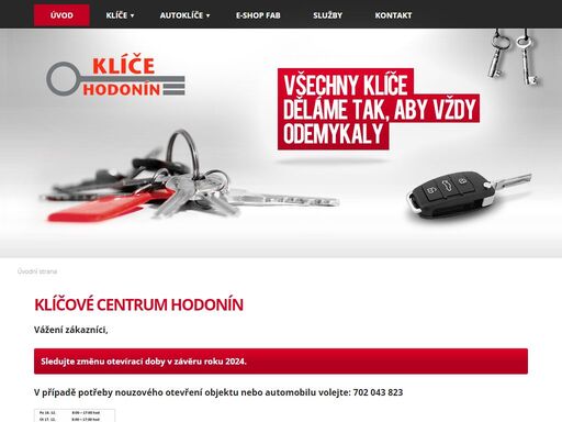 výroba a prodej klíčů, autoklíčů, trezorových klíčů, speciálních klíčů, prodej kování, vložek, zámků a příslušenství, opravy všech druhů zámků včetně autozámků, systémy generálního klíče, gravírování, montáže zabezpečovacích zařízení.