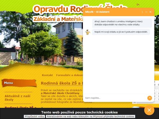 základní a mateřská škola chráštany je rodinnou školou, vzdělávající děti od tří let až do páté třídy 1. stupně. ve škole panuje přátelské rodinné prostředí. skvělá je v tomto ohledu školka.