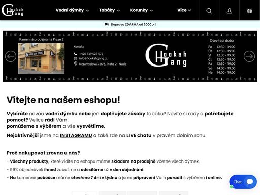 prodejna a eshop s vodními dýmkami, tabáky, korunkami a dalšího příslušenství. otevřeno 7 dní v týdnu na naší kamenné prodejně v praze. doručení po celé čr.