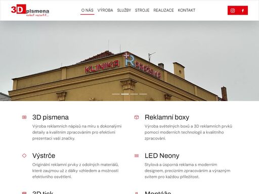 výroba a montáž 3d písmen, nápisů a reklamních prvků. nabízíme led světelná boxová písmena, boxy, výstrče, led neony a 3d tisk. celá čr!