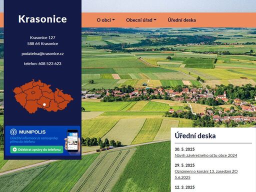 oficiální webové stránky obce krasonice, kraj vysočina.