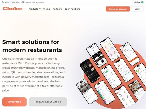 choice is a modern restaurant tool: digital menu, qr-code payment, table reservations, order to table, food delivery and pick-up, feedback service. a universal approach to marketing and service in restaurants.