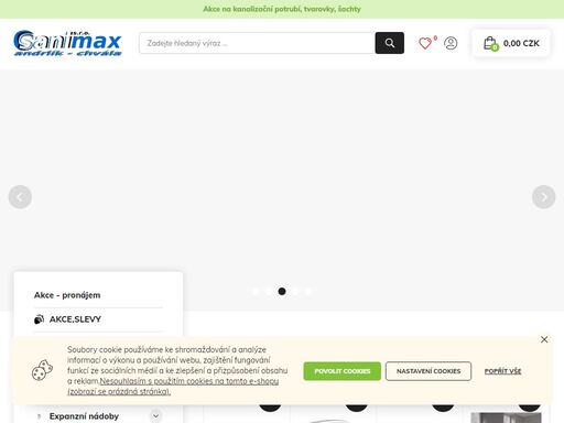 sanimax polička prodává vše od kanalizace až po koupelnové vybavení, obklady i dlažby.