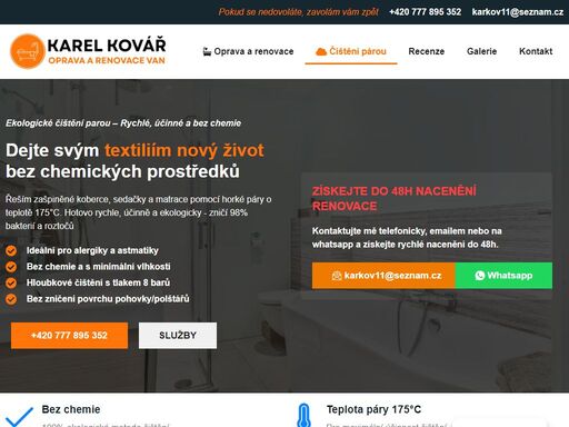 hloubkové čištění parou koberců, sedaček i matrací – 175°c pára zničí 98 % bakterií. bez chemie, ideální pro alergiky a rychlé schnutí.
