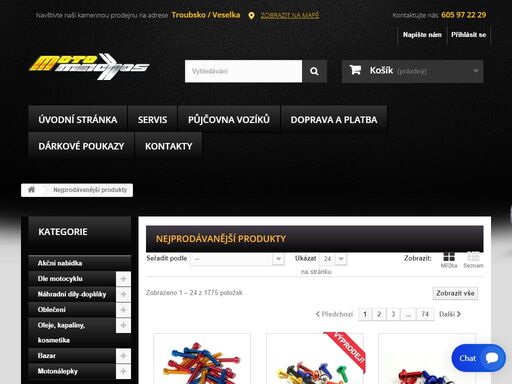 jeden z největších eshopů v čr nabízející oblečení na motocykly, náhradní díly k motocyklům, oleje, kapaliny a kosmetiku. dále se zabývá prodejem ojetých motocyklů.
