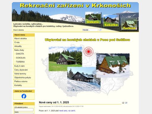 rekreační zařízení v krkonoších, ubytování na chatách dakota, sokolka a turbina.